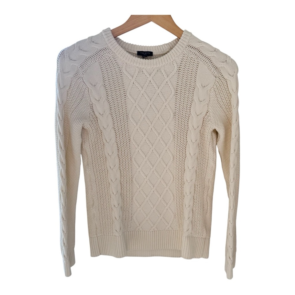 Talbots Sweater Cream Petite Cable Knit 100% Cotton